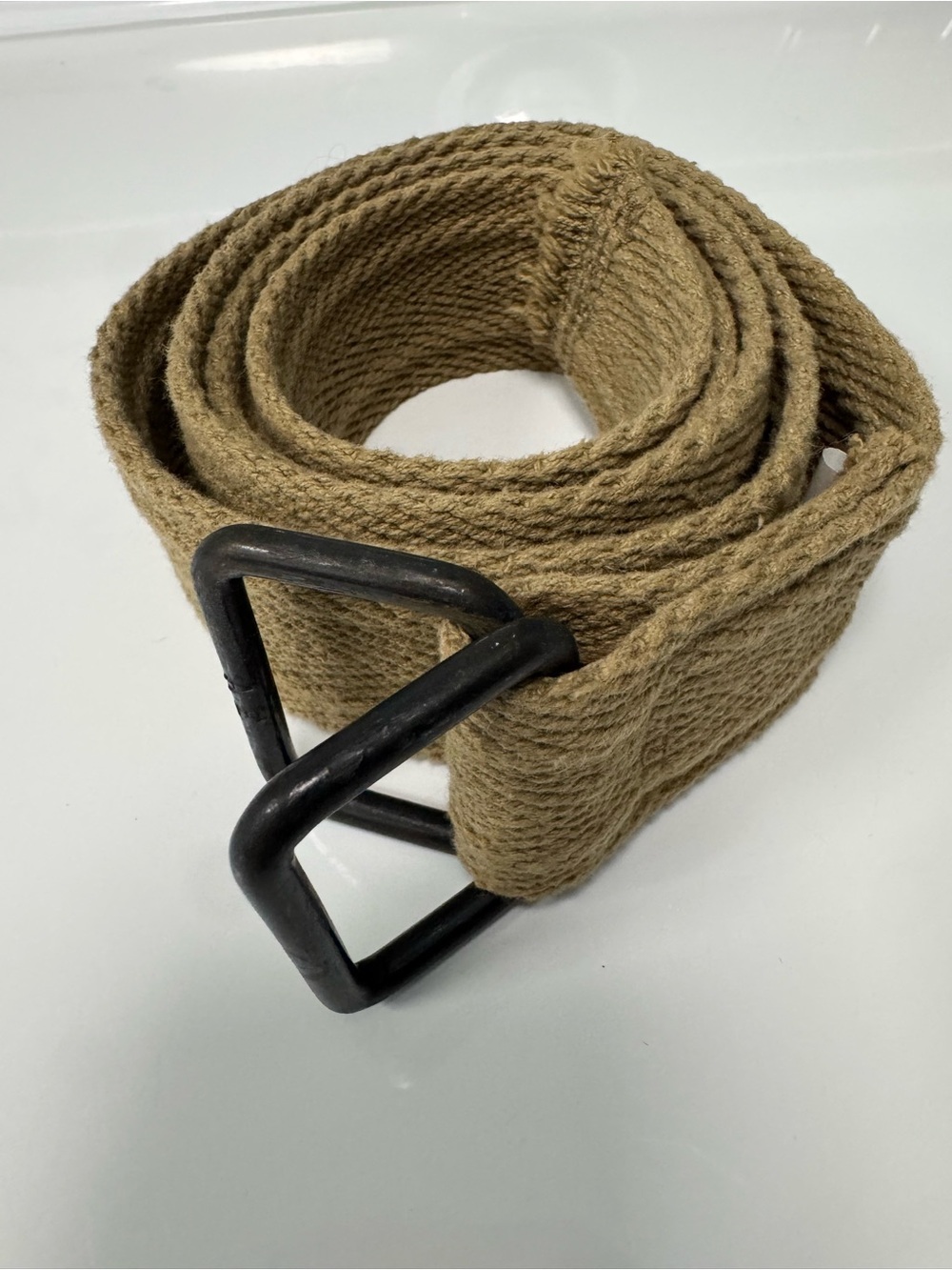 Men's Woven Tan Web Belt with Black Double D-Ring Buckle size 32